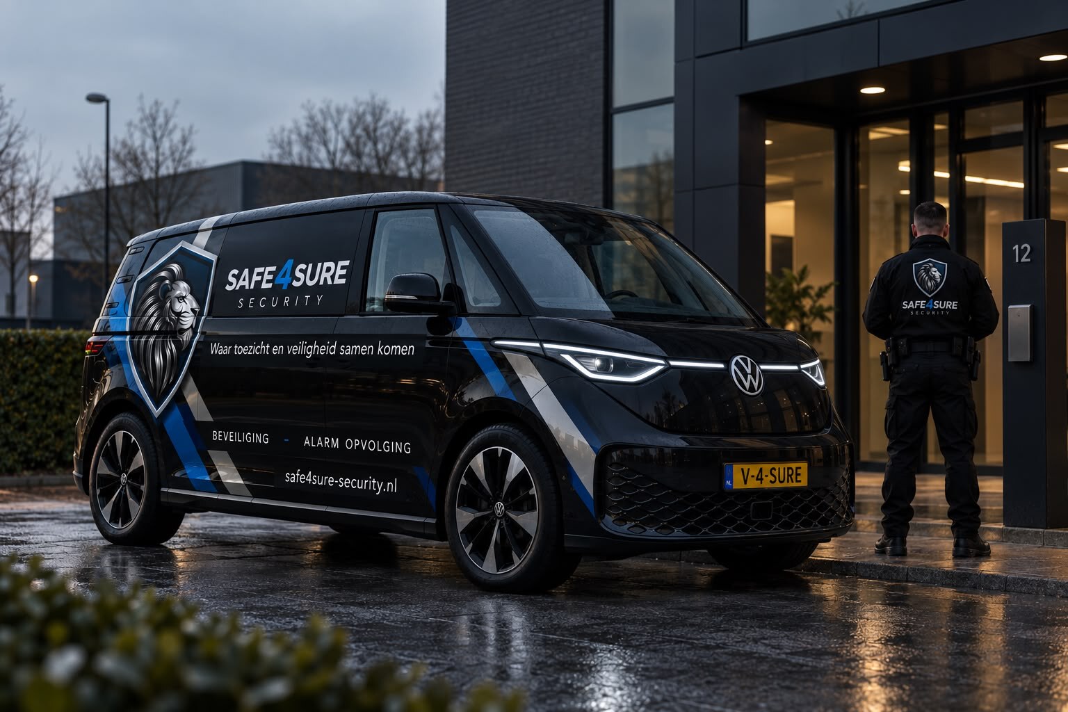 Safe4Sure alarmopvolging voertuig ter plaatse bij een bedrijfspand
